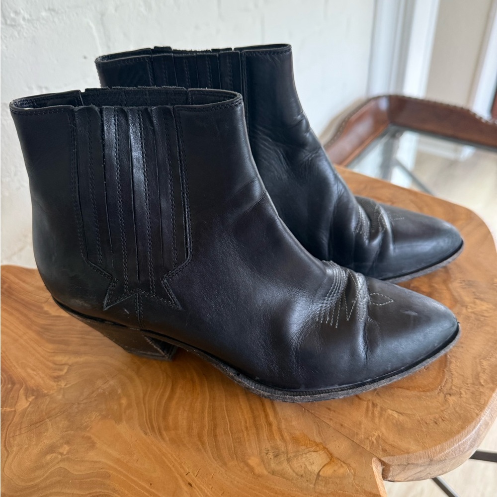 Women's Black Leather Ankle Boots - Classic Western Style